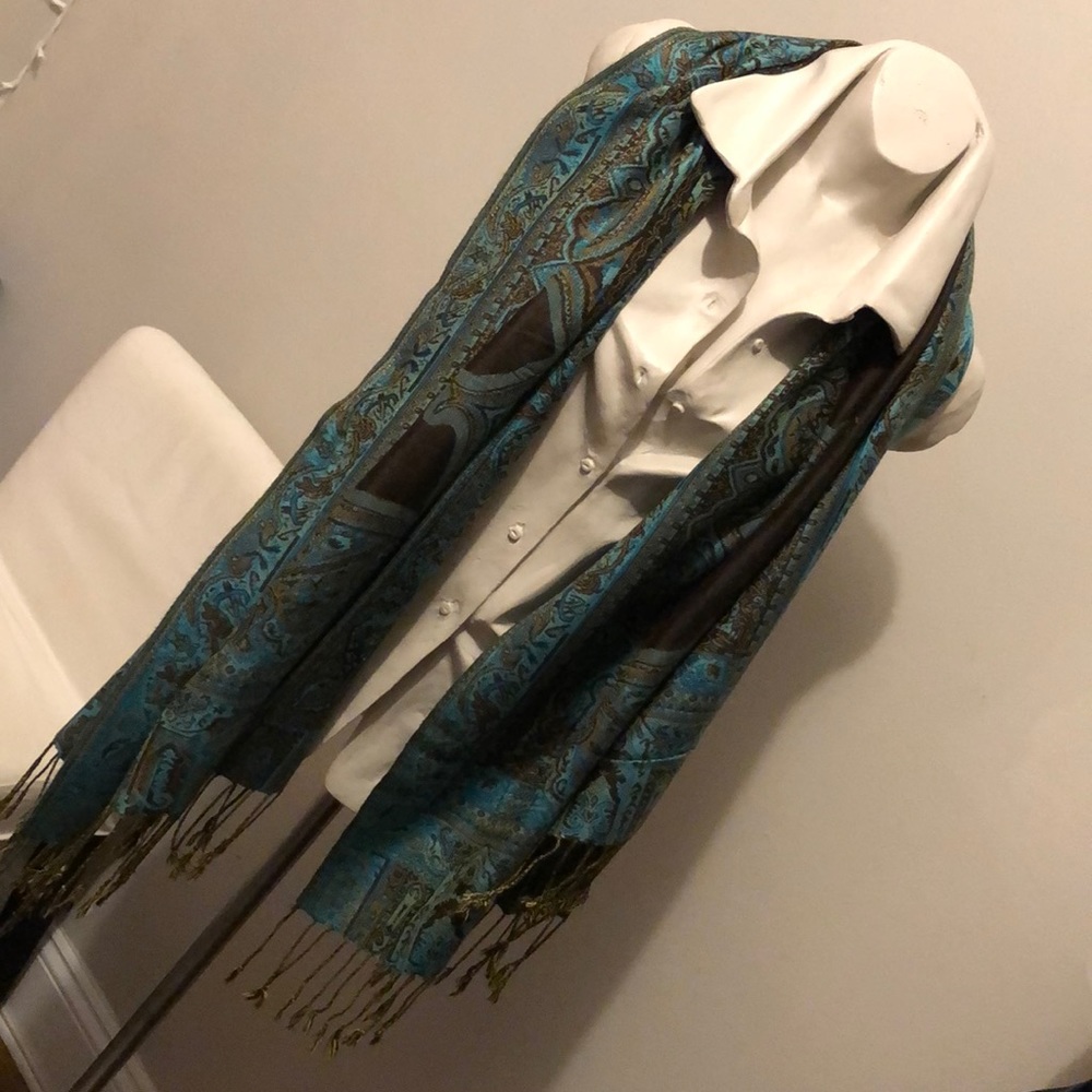 100% Viscose Turquoise & Chocolate Brown Scarf